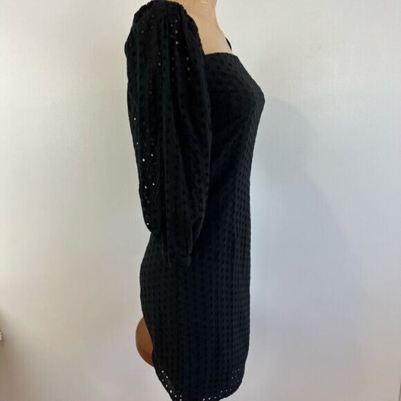 Suzy Shier Women’s XS Black Lined Square Neck Midi Dress Eyelet Puff Sleeve Cute - Picture 10 of 12